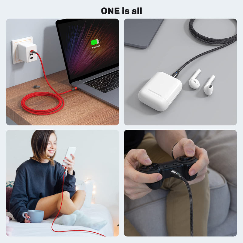[Australia - AusPower] - 6 in 1 USB A & Type C to C PD Fast Charging Magnetic Charging Cable 6ft, AUFU 60W USB C to USB C Magnetic Fast Charger Cable Data Sync Magnetic Phone Charger Cable for Tablet Laptop Type C Micro USB 