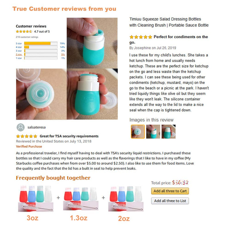 [Australia - AusPower] - Timiuu Squeeze Salad Dressing Bottles with Cleaning Brush | Portable Sauce Bottles Condiment Bottles | Dressing to Go for Lunch | 2 OZ, Set of 4 | Food-grade Silicone, BPA Free 