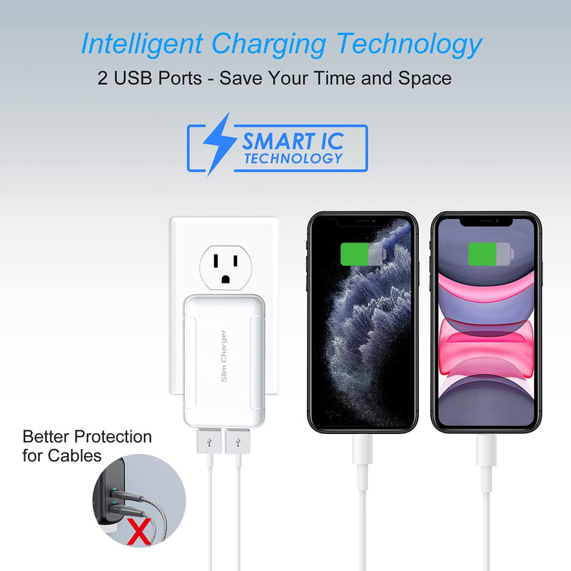 [Australia - AusPower] - USB Charger Block, OKRAY 3Pack 5v/3a Dual USB Wall Charger with Foldable Plug, Flat Portable 2 USB-A Ports Phone Charger Fast Charging Blocks Compatible iPhone 11/XS/XR/iPad, Samsung Galaxy (White×3) White White White 