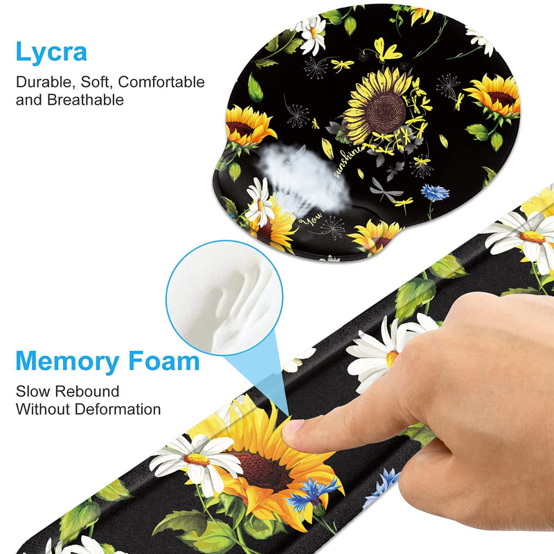 [Australia - AusPower] - Keyboard Wrist Rest and Mouse Wrist Rest Pad with Cup Coaster,Made of Memory Foam,Ergonomic Support,Easy-Typing and Pain Relief,for Gaming Office Home Computer,You are My Sunshine Sunflower Dragonfly You Are My Sunshine Sunflower Dragonfly 