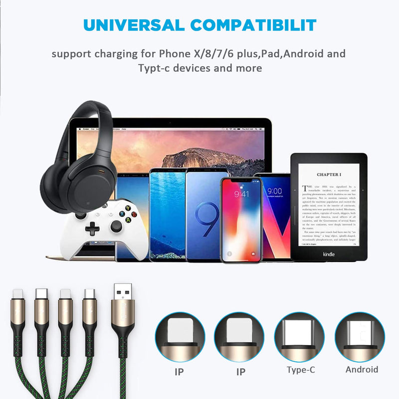 [Australia - AusPower] - Multi Charging Cable Bismdky Nylon Braided Universal 4 in 1 Multiple USB Cable 3A Fast Charging,with Dual Phone/USB-C/Micro-USB Port Adapter,Compatible with Cell Phones Tablets Universal Use 