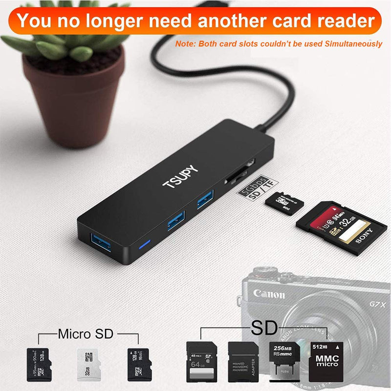 [Australia - AusPower] - USB 3.0 Hub TSUPY Multi USB HUB, 5 in 1 USB Data Hub with SD Micro SD Card Reader & 3 USB 3.0 Ports Compatible for PC, Laptops,MacBook,Printer,Surface Pro, USB Flash Drives and More 