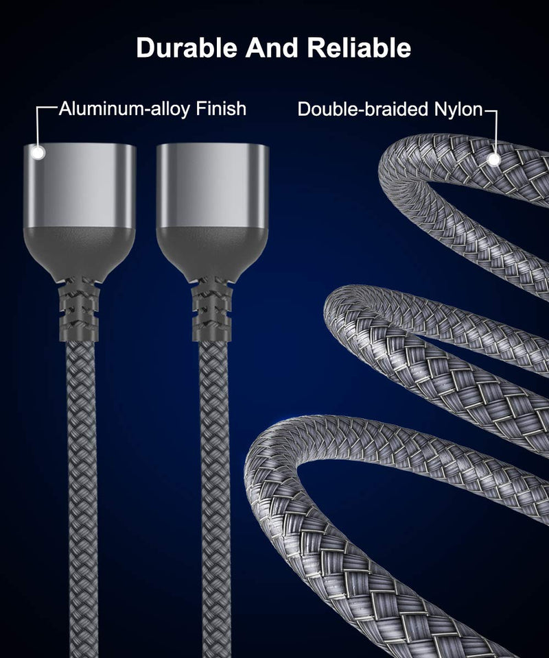 [Australia - AusPower] - USB Splitter Y Cable 1FT (2-Pack),USB A 1 Male to 2 Female Extension Cord Converter,Dual Double USB Port Extender Hub Data Charger Power Split Adapter for Mac,Car,Xbox One Series X/S,PS4,PS5,Laptop Gray 