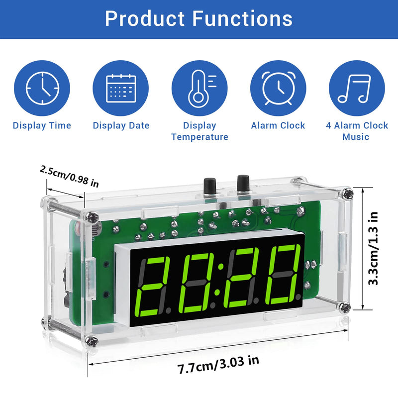 [Australia - AusPower] - MiOYOOW TJ-56-428 4-Digit Digital DIY Clock Kits with Acrylic Shell, DIY Alarm Clock Soldering Practice Kit for Students and DIYers, DIY Electronics Kit for Learning Electronics 4 Digit Multifunctional Clock Kit 