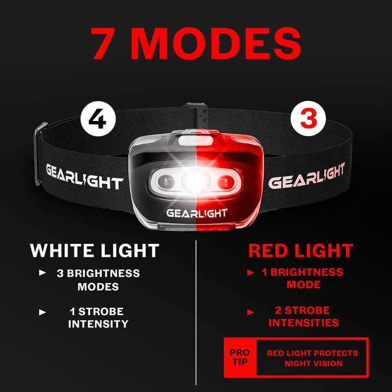 [Australia - AusPower] - GearLight LED Head Lamp - Pack of 2 Outdoor Flashlight Headlamps w/ Adjustable Headband for Adults and Kids - Hiking & Camping Gear Essentials - S500﻿ White, Black 