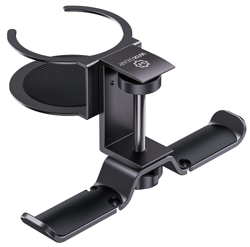 [Australia - AusPower] - WixGear Headphone Stand, 2 in 1 PC Gaming Headset Stand Cup Holder, with Cable Organizer, 360° Adjustable & Rotating Arm Clamp Headphone Holder, Suitable for All Headphones and Drinks 