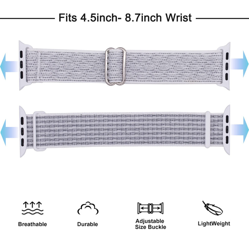 [Australia - AusPower] - Nylon Sport Loop Band Compatible with Apple Watch Band 2 Pack Elastic Adjustable Strap for iWatch Series 7 Series 6/SE/5/4/3/2/1 38mm 40mm 41mm Women Men Breathable Stretchy Replacement Wristband 38mm/40mm/41mm White 