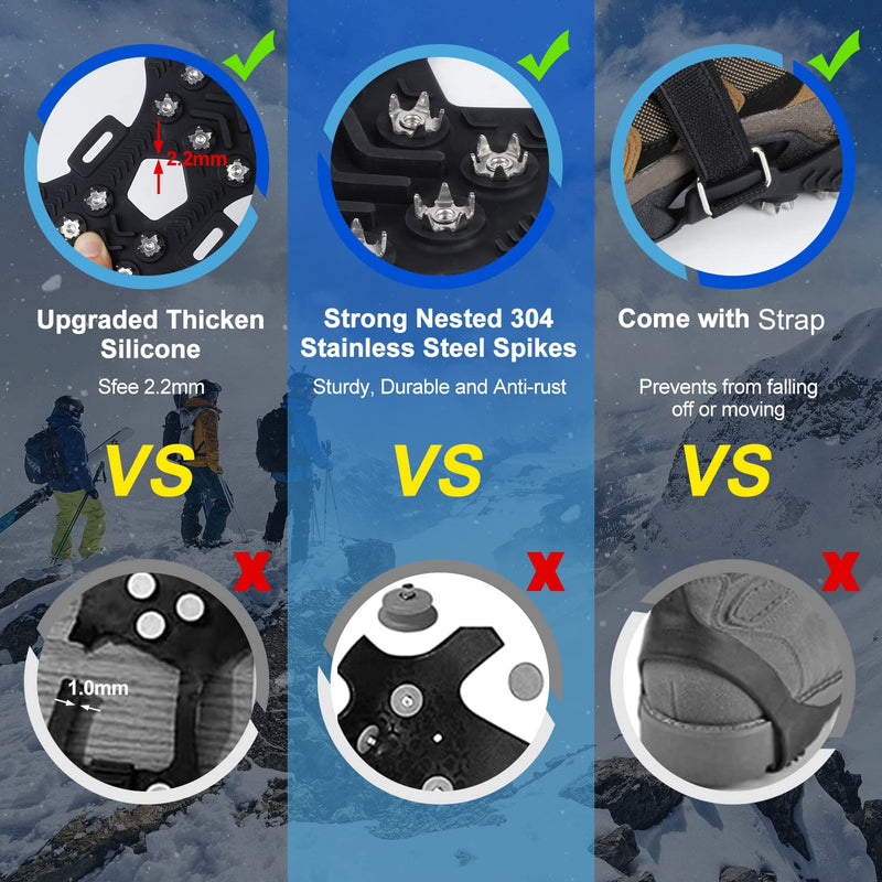 [Australia - AusPower] - Sfee Crampons for Winter Boots, Upgraded Ice Cleats Stainless Steel Microspikes Women Men Anti Slip Ice Traction Cleats Grips with Straps, Perfect for Hiking, Walking, Climbing, Ice Fishing 