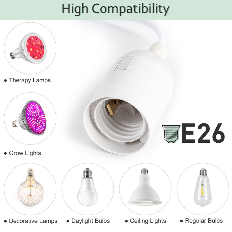 [Australia - AusPower] - JACKYLED Extension Hanging Lantern Cord Cable UL 1-Pack 12Ft 360W with E26 E27 Socket Gear Switch + Hooks + 2-Prong US AC Power Plugs Pendant Lighting Bulb Lamp for Kitchen Bedroom Bathroom 1 pack 