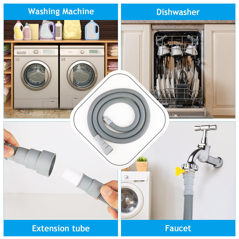 [Australia - AusPower] - Sunenlyst Washing Machine Drain Hose, Universal Dishwasher Drain Hose Extension Kits, 6.5 Feet Flexible Washer Drain Hose Washer Hose, Portable Discharge Washer Hoses with 1 U-Bend Holder 2 Hose Clamp 