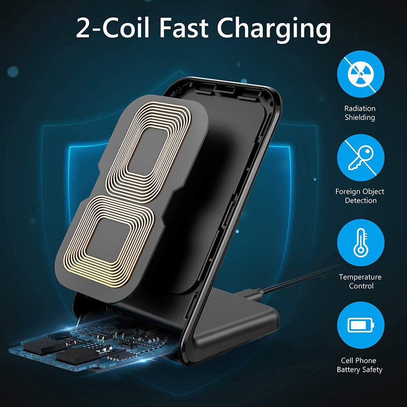 [Australia - AusPower] - Wireless Charger Stand, Qi-Certified 15W Fast Charger 4-Modes Compatible with iPhone 14/14 Pro/14 Pro Max/13/13 Pro Max/12/11/10, Samsung Galaxy Xiaomi (No AC Adapter) 