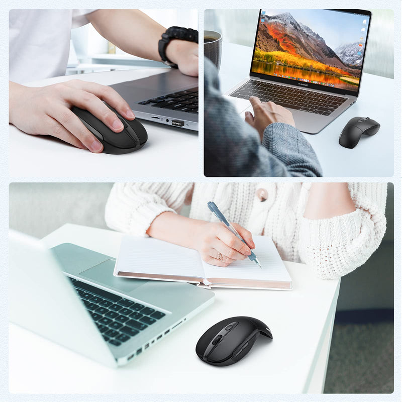 [Australia - AusPower] - Folding Wireless Optical Mouse TECKNET 2.4G Portable Mouse with USB Nano Receiver for Notebook, PC, Laptop, Computer, 18 Month Battery Life, 3 Adjustable DPI Levels: 2000/1500/1000 DPI (Black) Black 