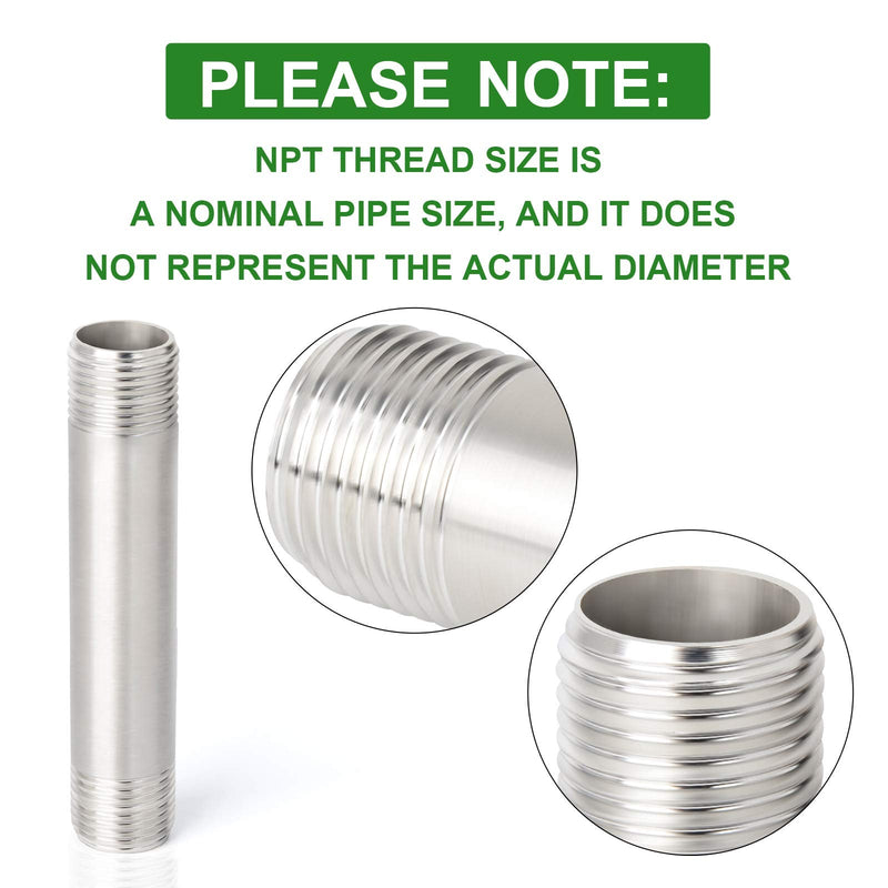 [Australia - AusPower] - TAISHER 2PCS Stainless Steel Pipe Fittings, 1/2" NPT x 1/2" NPT Male Threaded, 4" Length Nipple Cast Pipe 1/2" NPT(Male x Male) 4"(100mm) Length 