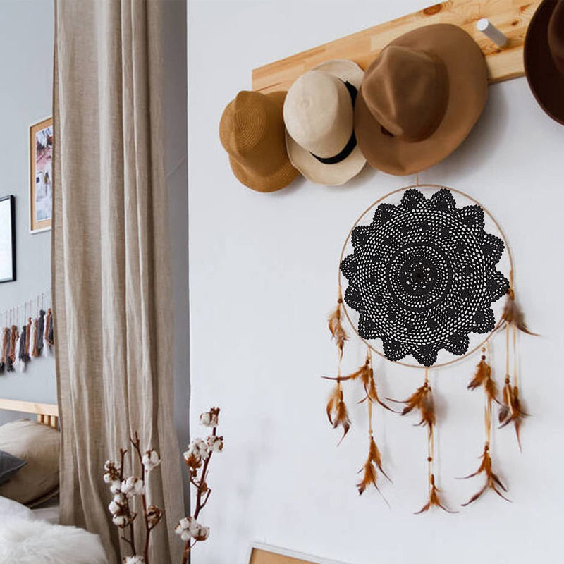 [Australia - AusPower] - Qxzvzem 2 Pieces 15 Inch Doilies Crochet for Dressers and End Tables Crafts Disposable Medium Halloween Valentines Doilies Cloth Lace Placemats Coasters Black Cotton Round Vintage Tablecloth 