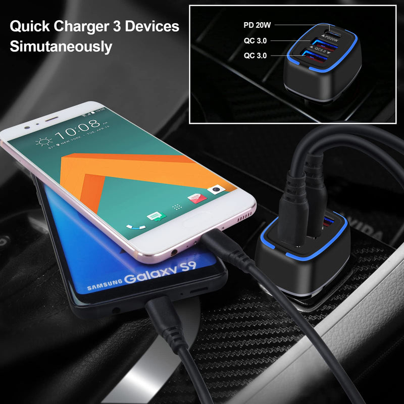 [Australia - AusPower] - Type C Car Fast Charging, 56W PD 3.0/QC 3.0 USB C Car Charger 3 Port Quick Cigarette Lighter Car Adapter for iPhone 13/13 Pro Max/12 Pro Max/11 Pro Max/XR/SE/8/7/6 Plus/iPad,Samsung Galaxy S21 S20 S10 3Port-Black 