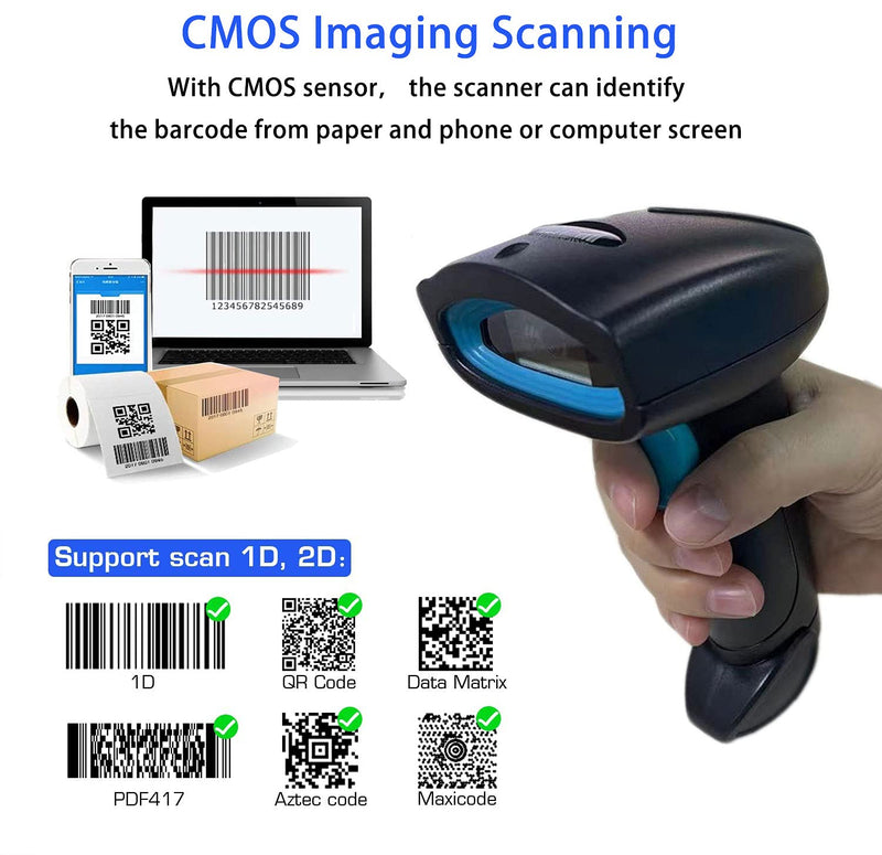 [Australia - AusPower] - 2D QR Barcode Scanner Wireless, Handheld Wired 1D Bar Code Reader USB Support Screen Scan, Automatic CMOS Image Scanner for Computer POS System Supermarket Retail 