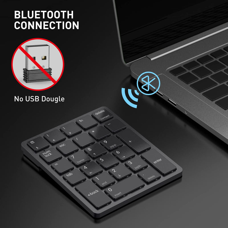 [Australia - AusPower] - Bluetooth Number Pad, Havit USB Wireless Numeric keypad 26 Keys Portable Mini Financial Accounting Rechargeable Numeric Pad for Laptop Desktop, PC, Surface Pro,Notebook (Black) Black 