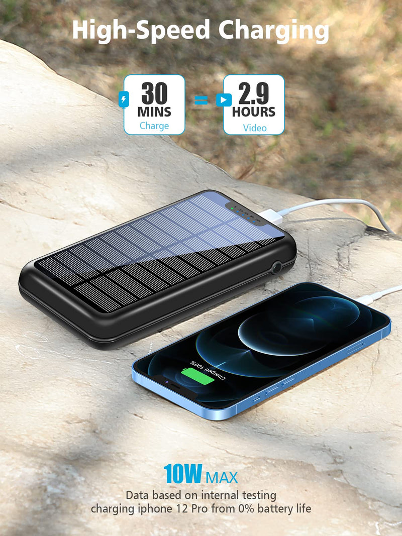 [Australia - AusPower] - Solar Power Bank 36000mAh Portable Charger - SVWSUN Power Bank Solar Phone Charger with 3 Output & Dual Inputs | Flashlights External Battery Pack for Camping Outdoor 