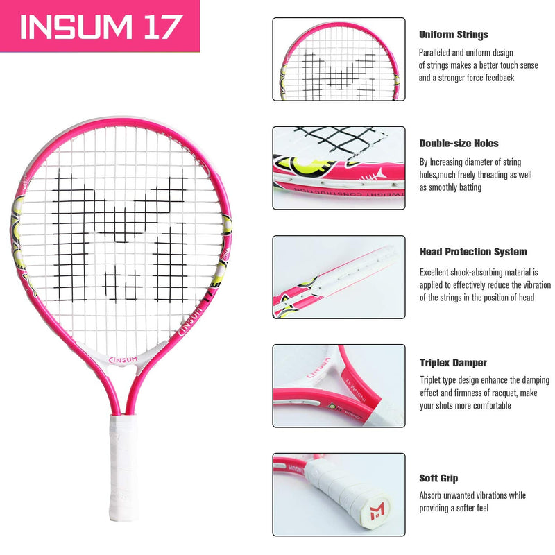 [Australia - AusPower] - insum Kids Tennis Racket Starter Kit for Kids with Shoulder Strap Bag Mini Tennis Racket Toddler Tennis Raquet 17 Inch for Age 4 and Under 