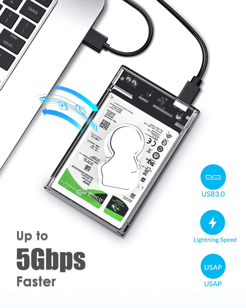 [Australia - AusPower] - ORICO 2.5'' USB 3.0 External Hard Drive Enclosure USB3.0 to SATA Portable Clear Hard Disk Case for 2.5 inch 7mm 9.5mm SATA HDD SSD Max 4TB Support UASP and Tool-Free(2139U3) 