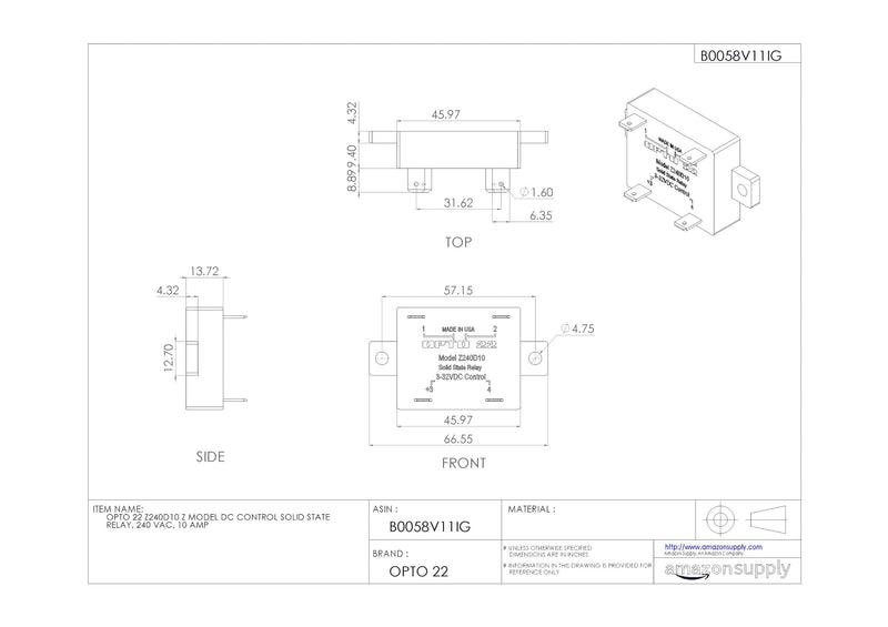 [Australia - AusPower] - Opto 22 Z240D10 Z Model DC Control Solid State Relay, 240 VAC, 10 Amp 1 