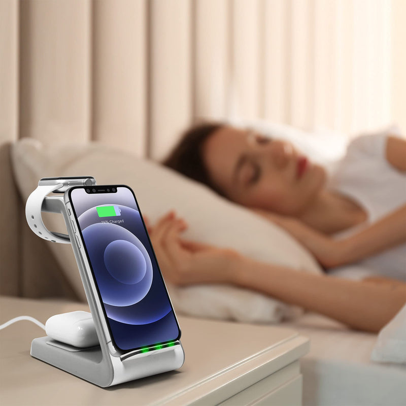 [Australia - AusPower] - Aduro PowerUp Trinity Pro 3 in 1 Wireless Charging Station for Apple Products Qi Fast Charging Dock for iWatch, Apple Airpods/Airpod Pro, iPhone 12/12 Pro/SE/11/11 Pro Max/XR/XS Max/XS/X/8/8P White 