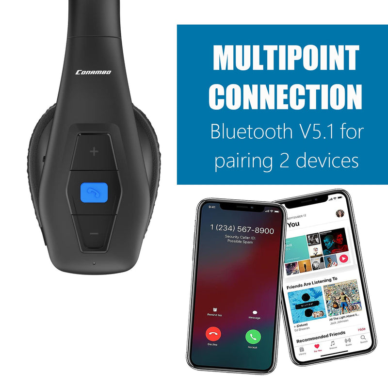 [Australia - AusPower] - Trucker Bluetooth Headset V5.1, CVC8.0 Dual Microphone Noise Cancelling & 35Hrs HD Talktime Hands-Free Wireless Headset, Bluetooth Headphones with Mute Button for Cell Phones Business Home Driver 