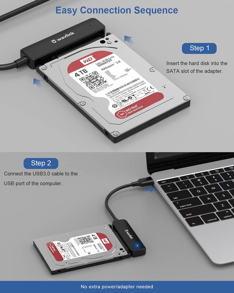 [Australia - AusPower] - WAVLINK USB 3.0 to SATA Hard Drive Adapter Cable for 2.5" and 3.5" SSD & HDD with UASP (6Gbps), Portable & Compact External Converter, Support Auto Sleep Function, Tool-Free Design-Black 2.5 Inch Adpter 