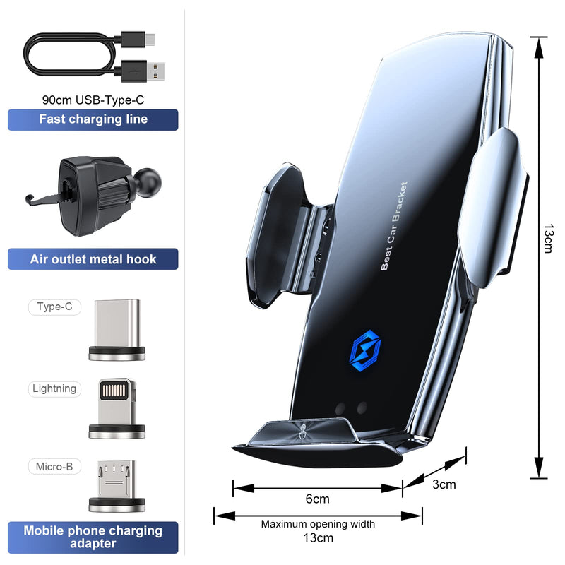 [Australia - AusPower] - Wireless car Charger, 15W Qi Fast Charging auto Clip-on car Vent Mobile Phone Holder, Suitable for iPhone 12 series/11/11 Pro/ 11Pro Max/Xs Max/XS/XR/X/ 8/8P, Samsung S20/S10/ S9 / S8【Black】 