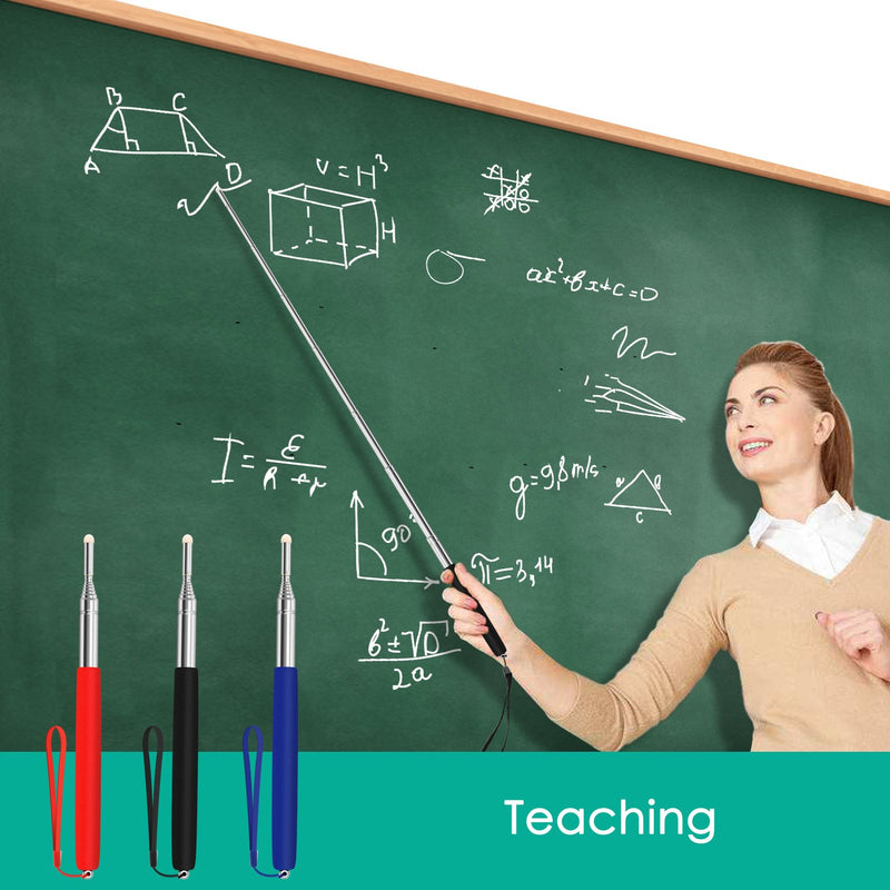 [Australia - AusPower] - Alcoon 3 Pack Telescopic Teachers Pointer Retractable Handheld Presenter Extendable Classroom Whiteboard Pointer with Lanyard for Teachers, Coach, Presenter, Extends to 39 Inch (Black, Red, Blue) 