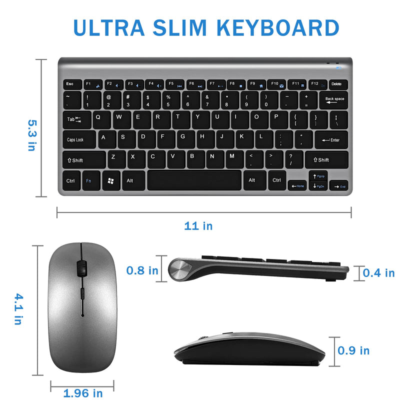 [Australia - AusPower] - Wireless Keyboard and Mouse Combo, Compact Quiet Wireless Keyboard and Mouse Set 2.4G Ultra-Thin Sleek Design for Windows, Computer, Desktop, PC, Notebook, Laptop (Black+Grey) GHKM03 
