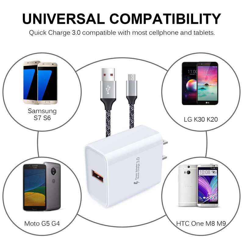 [Australia - AusPower] - Android Charger, Fast Phone Charger Android Fast Charging Plug Wall Charger Rapid Micro USB Charger Cable Compatible for Samsung Galaxy S7,S6,J8,J7,J3V, LG Stylo 2 3 Plus,Moto G5,G5 Plus,E5 Play E6 E4 White 