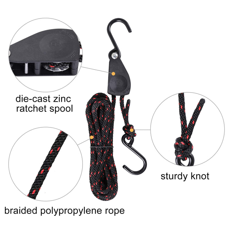 [Australia - AusPower] - Ayaport Kayak Rope Tie Down 14ft Ratchet Straps Bow and Stern Ratcheting Tie Downs Rope Hanger Kayak and Canoe Accessories (1/4" x14ft) 1/4"x14ft 