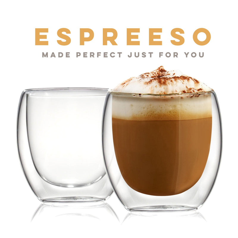 [Australia - AusPower] - Espresso Shot Glass, Durable Double Walled Espresso Cups, Clear Shot Glasses for Coffee Shots, Shot Glasses Set of 4, 2.7oz 4 Count (Pack of 1) 