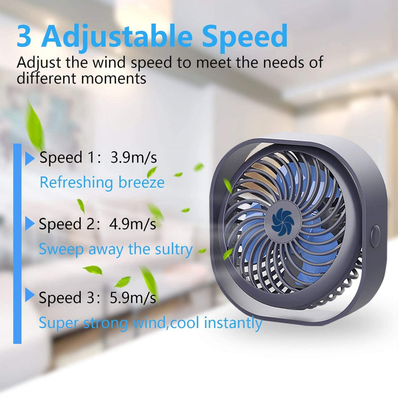 [Australia - AusPower] - Fascryla USB Desk Fan,2000mAh Powerful Desktop Table Cooling Fan,Small Personal Fan,USB Rechargeable Mini Fan with 3 speed Strong Airflow for Home Office Desktop Camping,Summer Gift for Friends(Blue) 