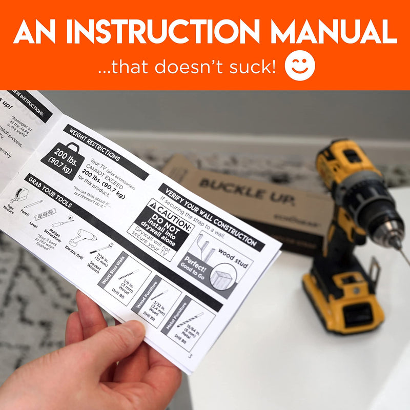 [Australia - AusPower] - ECHOGEAR TV Safety Straps for Flat Screens - Anchor TVs Up to 90" to Furniture Or The Wall - Pre-Assembled Anti-Tip Strap Includes All Hardware for Baby Proofing Your TV 