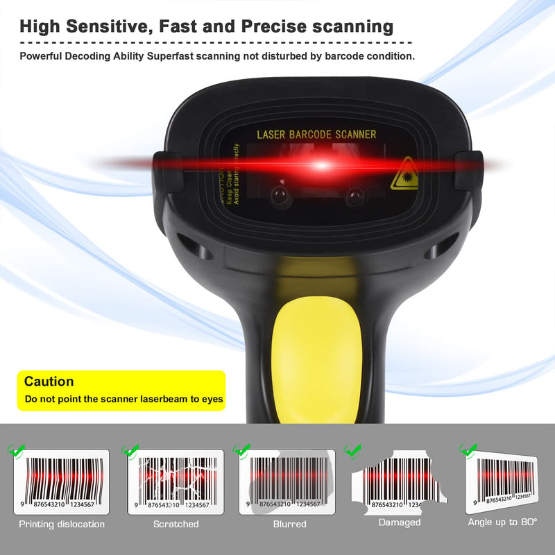 [Australia - AusPower] - WoneNice Barcode Scanner, Wired Handheld USB Laser Automatic Bar Code Scanner Bar-Code Reader with Stand, Support Windows/Mac/Linux for Store, Supermarket, Warehouse, Small Business - Black 