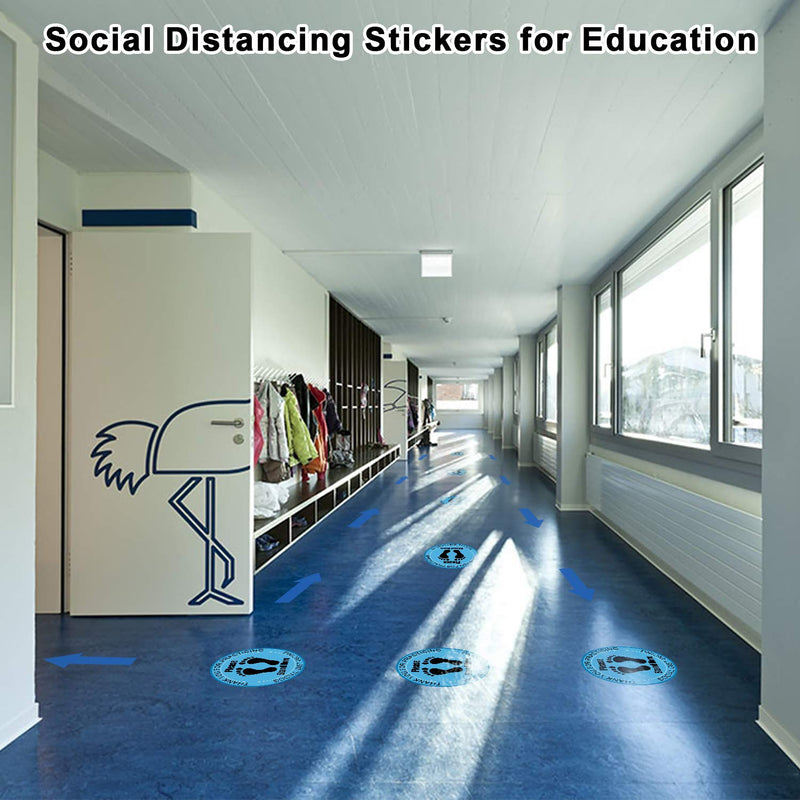[Australia - AusPower] - Social Distance Floor Stickers, 8" Round Vinyl Removable Decals,16 Pack Safety Floor Sign Marker, Please Keep 6 Feet Apart Decal, Crowd Control for Guidance, Grocery, Pharmacy, Bank, Lab.Blue 16 Pack(8") Blue 