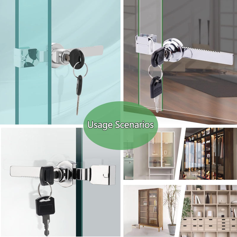 [Australia - AusPower] - Sliding Glass Door Ratchet Lock Zinc Alloy No Drill Glass Door Lock Keyed Alike Showcase Display Lock for 0.16-0.31inch Glass - 2 Pack (Silver 2 pcs, A328) Silver 2 pcs 