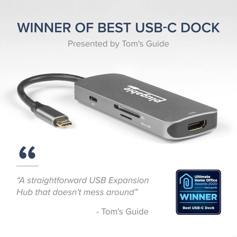 [Australia - AusPower] - Plugable USB-C Hub 7-in-1, Compatible with Mac, Windows, Chromebook, USB4, Thunderbolt 4, and More (4K HDMI, 3 USB 3.0, SD & microSD Card Reader, 87W Charging) 