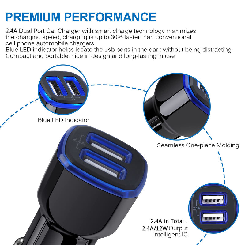 [Australia - AusPower] - Car Charger iPhone, 5Pack 2.4A 12V USB Adapter Car Cigarette Lighter USB Charger Car Plug for iPhone 13 12 11 Pro SE XR XS X 8 7 6 6S, Samsung Galaxy S22 S21 S20 S10 S9 S8 S7,LG,Moto,Android,Kindle 