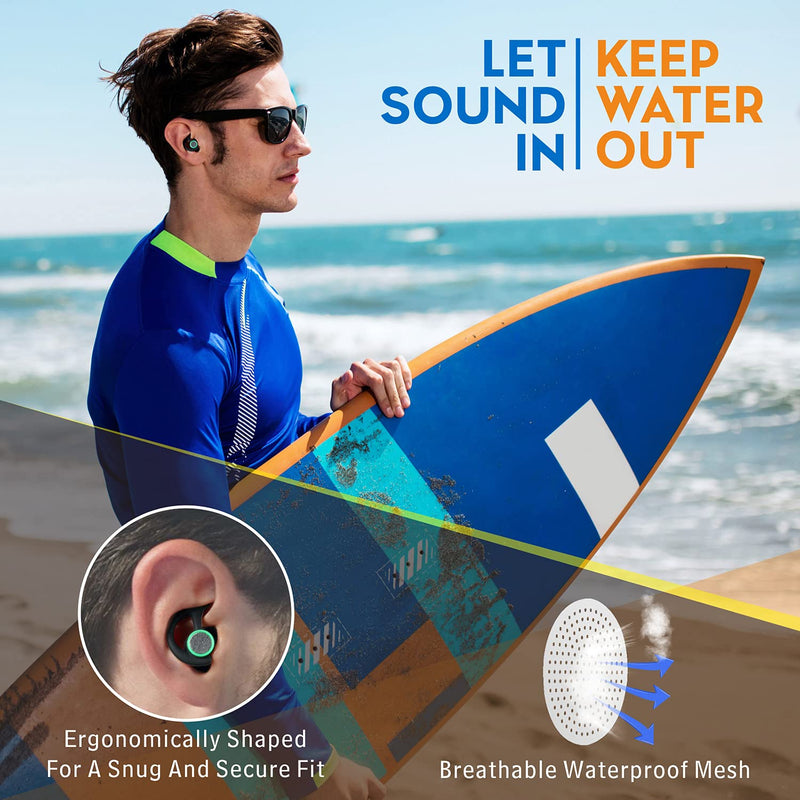 [Australia - AusPower] - 2 Pairs Ear Plugs for Swimming Adults, Hearprotek Reusable Custom-fit Swim Water Ear Plugs Men Women for Swimmers Shower Pool Bath Surfing Kayaking Canoeing(Black) 