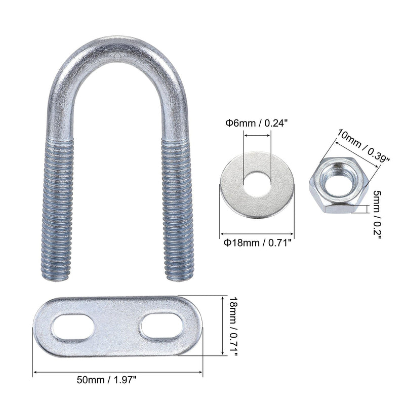 [Australia - AusPower] - uxcell Round U-Bolt 0.63"(16mm) Inner Width 46mm Length Steel M6 with Nut, Plate, Washer 4 Sets 