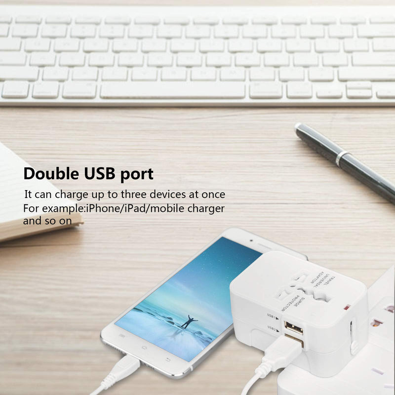 [Australia - AusPower] - Travel Adapter, EEOUK Universal Power Adapter International Wall Charger with Dual USB Quick Charge Charging Ports (White) 