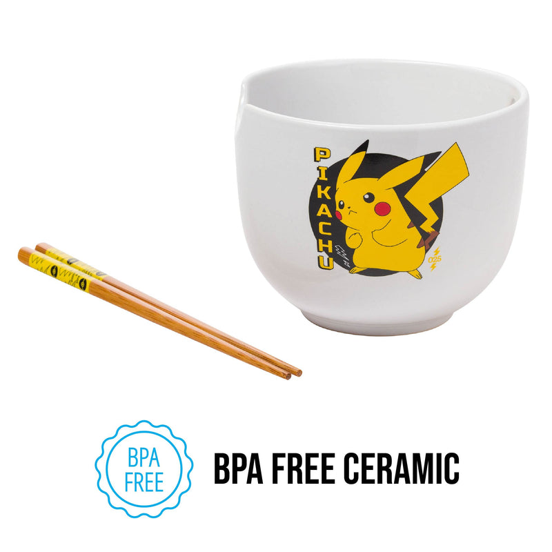 [Australia - AusPower] - Silver Buffalo Pokemon Pikachu Japanese Text Ceramic Ramen Noodle Bowl with Chopsticks, 20oz 