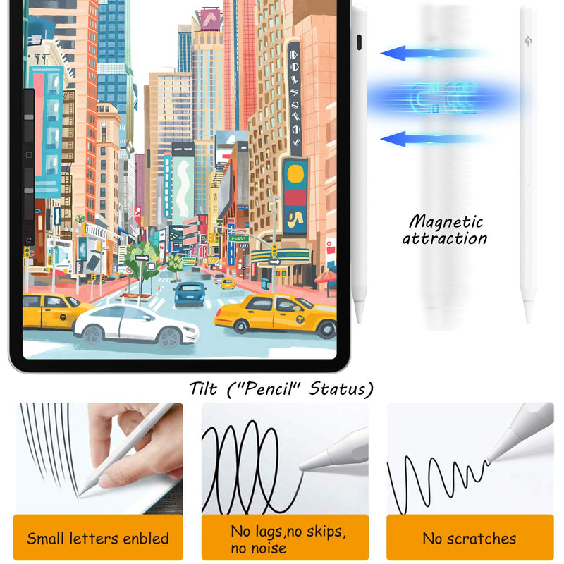 [Australia - AusPower] - Stylus Pen Compatible with Apple iPad (2018-2020), iPad Pencil with Tilt, Palm Rejection, Magnetic, for iPad 6th/7th Gen, iPad Mini 5th Gen, iPad Pro (11/12.9") 3rd Gen, iPad Air (10.5") 3rd Gen White 