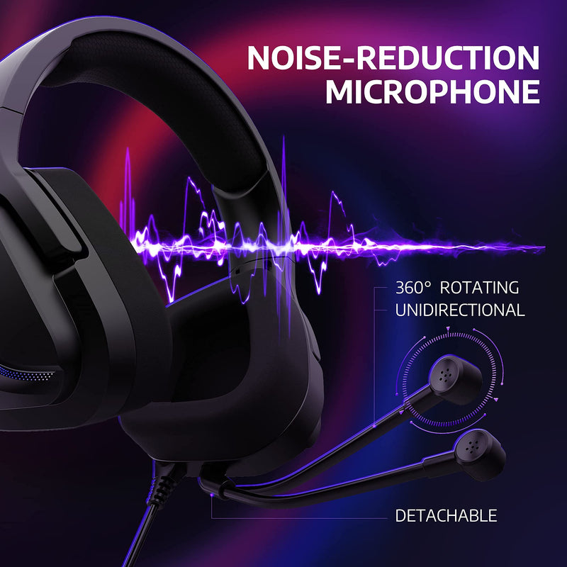 [Australia - AusPower] - AIHOOR Wired Gaming Headset with 7.1 Surround Sound, Detachable Mic, in-Line Volume & Mute Control, RGB LED Light, Protein Ear Cushions, Over-Ear Headphone for PS4/PS5 Controller, PC (3.5mm Plug) 