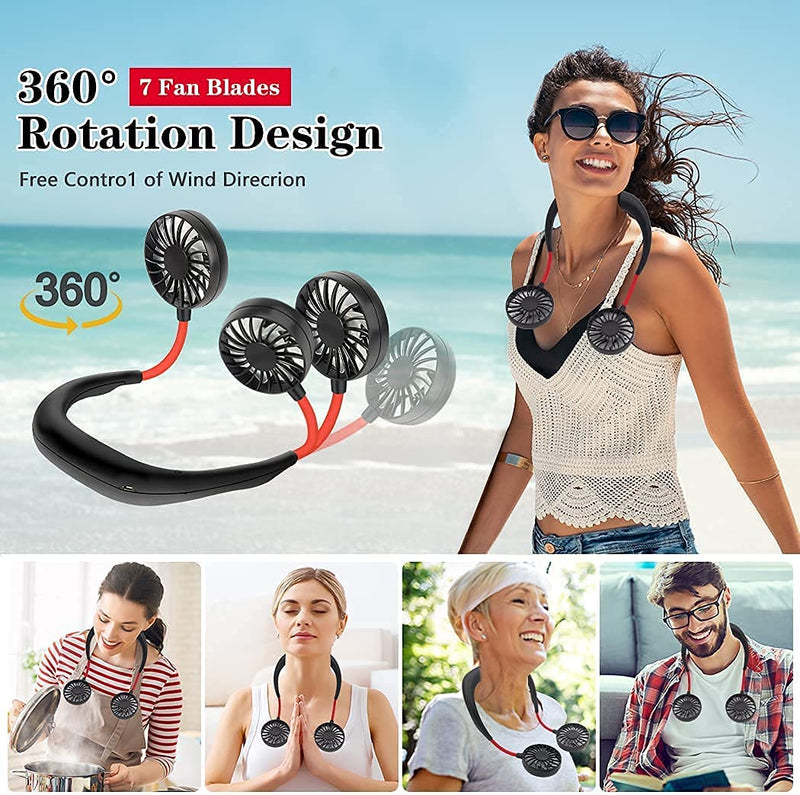 [Australia - AusPower] - Hand Free Personal Neck Fan Portable USB Rechargeable 3 Adjustable Speed Mini Wearable Neckband Fan for Camping Traveling Office Room Outdoor - Black 