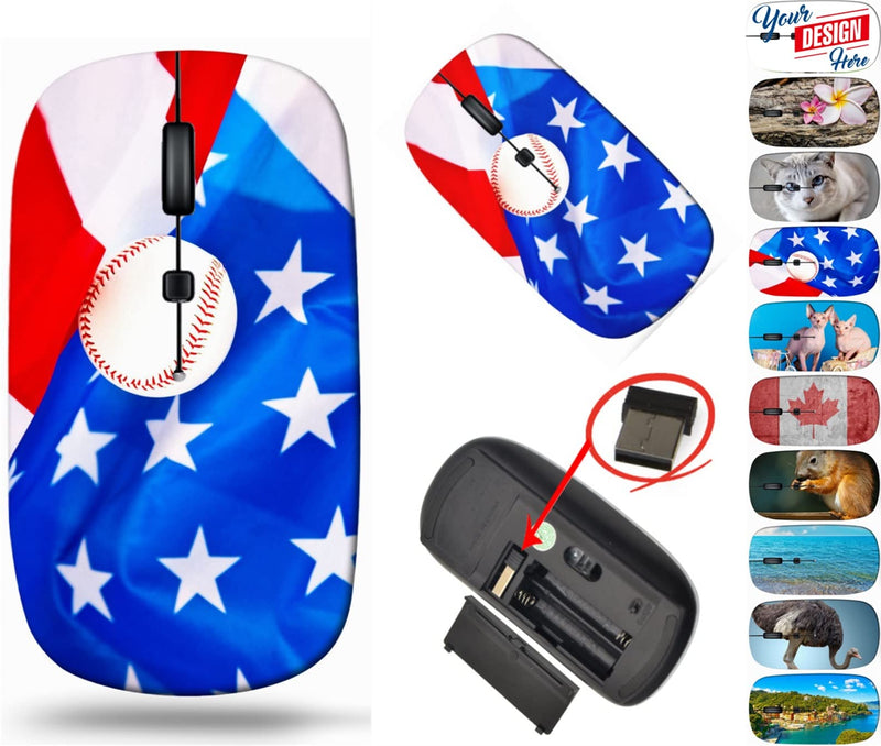 [Australia - AusPower] - Maizi Wireless Mouse for Laptop Computer PC MacBook Chromebook, Wireless Mouses Image ID: 10046308 American Flag and Baseball Ball Portable 2.4G with USB Receiver Made in USA BYADAUa0PA_AMERICAN FLAG AND BA_042 