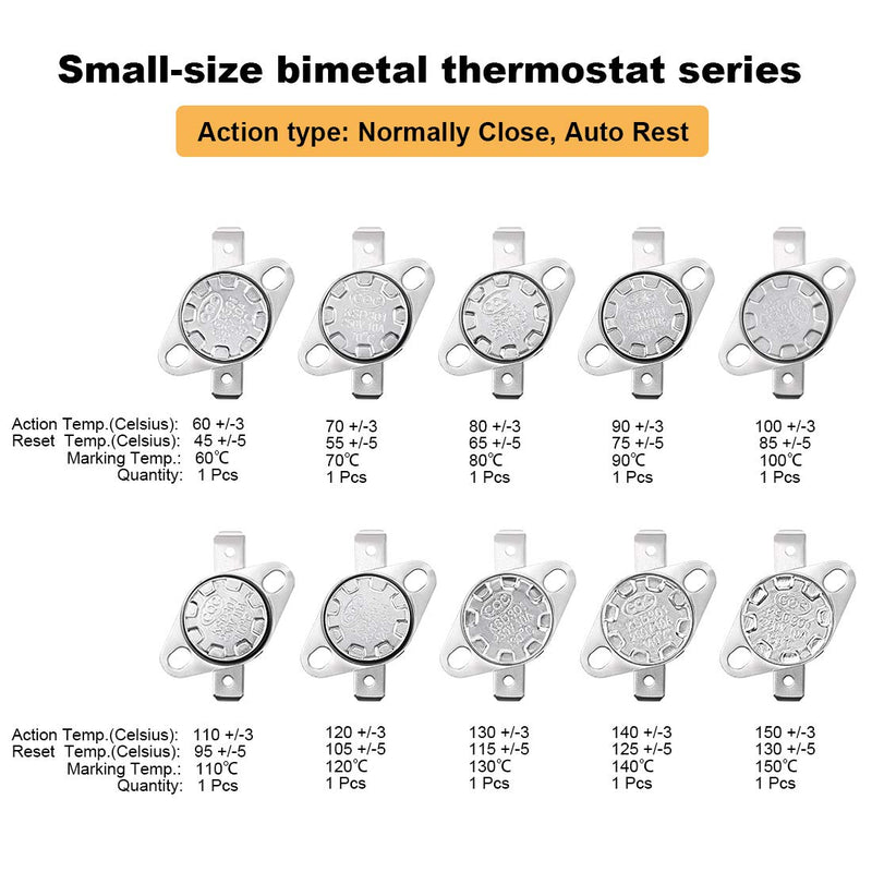 [Australia - AusPower] - uxcell 10pcs NC KSD301 Thermostat 60-150°C(140-302°F) Temperature Thermal Control Switch 60 70 80 90 100 110 120 130 140 150°C Normally Close Assortment Kit 